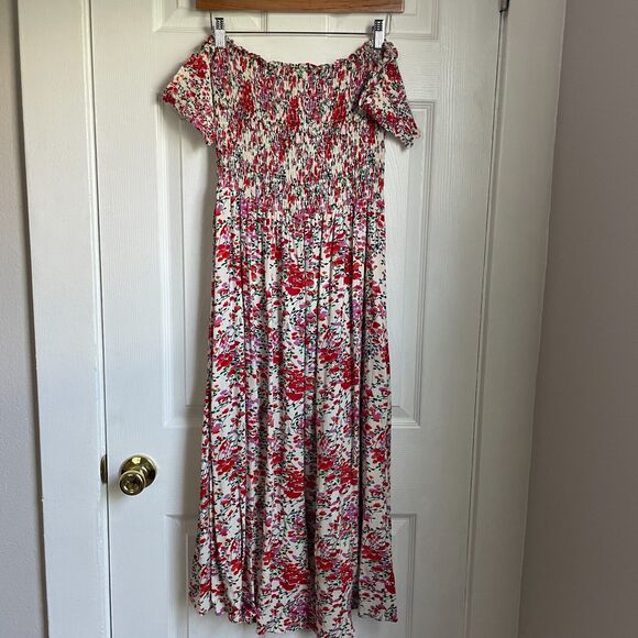 Lulus View From The Meadow Cream Floral Print Off The Shoulder Dress Size L - Picture 2 of 8